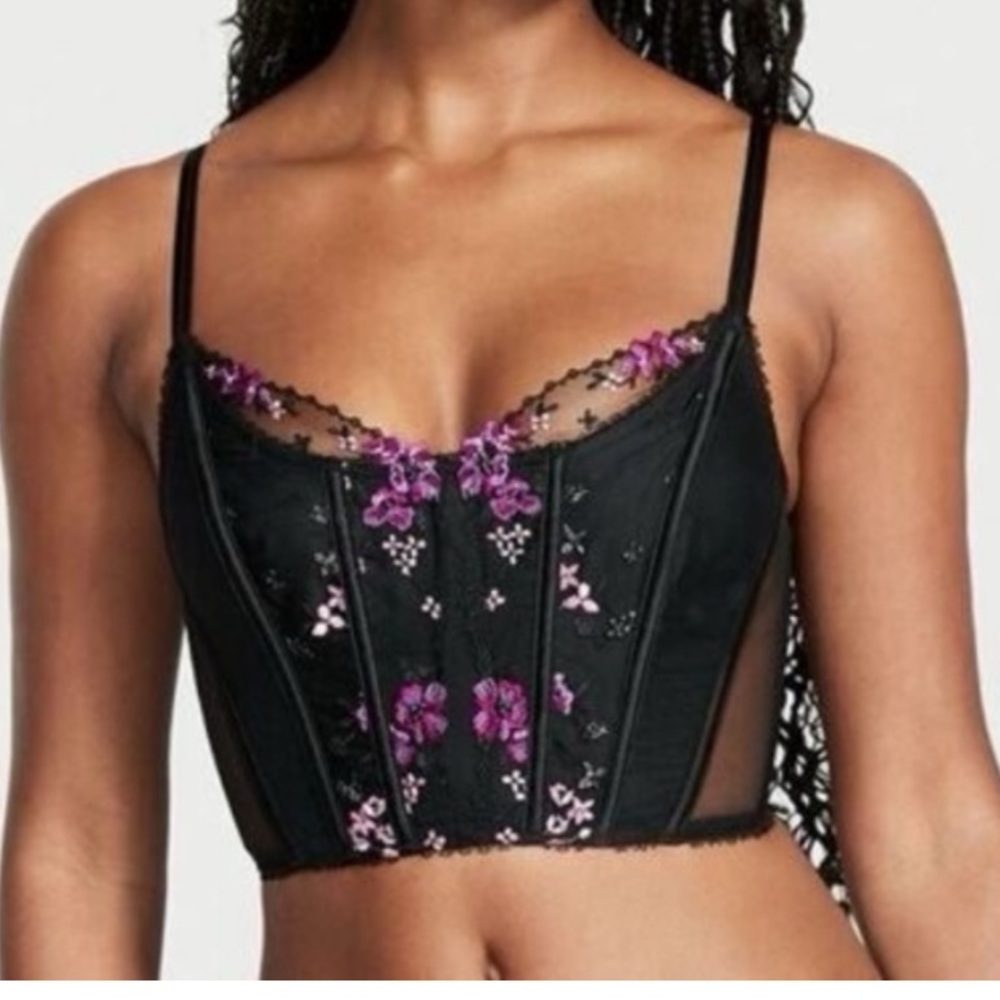Victorias Secret Very Sexy Unlined Black Floral Corset